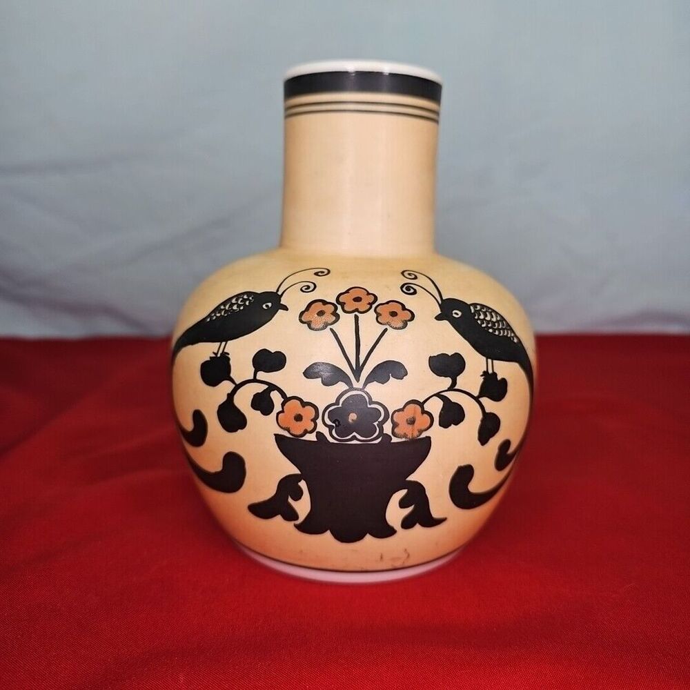 Japan Vase Asian Gourd Vessel Black 6'' Vintage Art Nouveau RARE Find